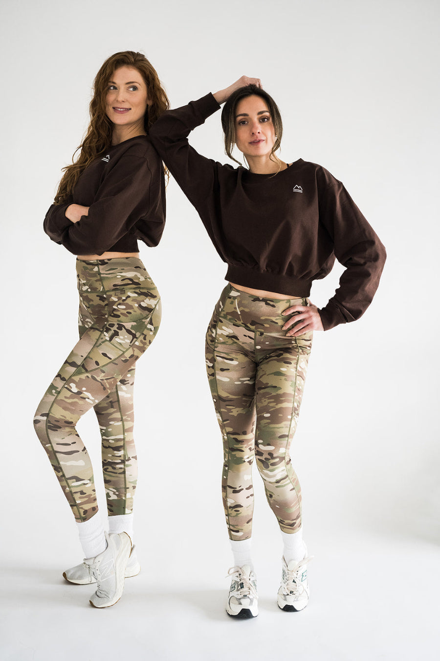 Brown Cropped Crew sweatshirt styled with MULTICAM leggings